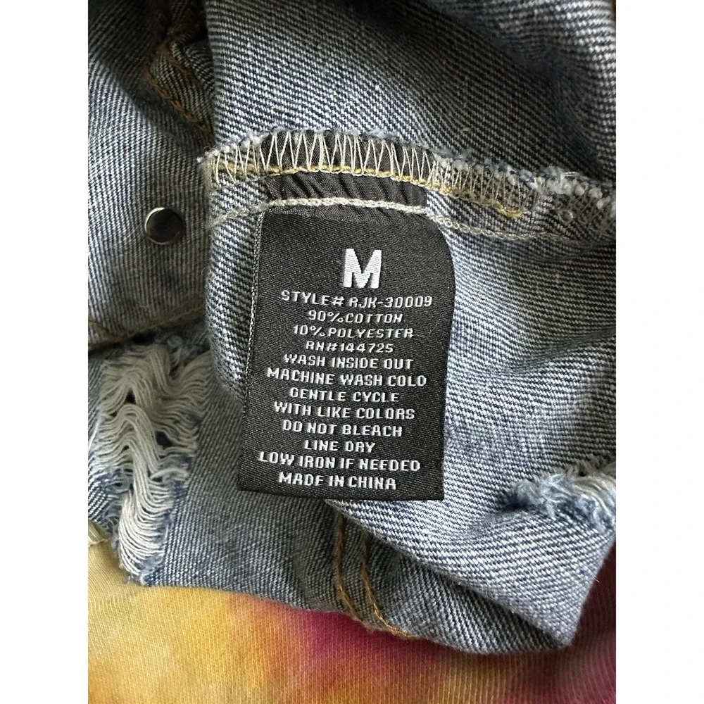 American Bazi Hooded‎ Denim women Jacket With Tie-Dye Trim cropped distressed